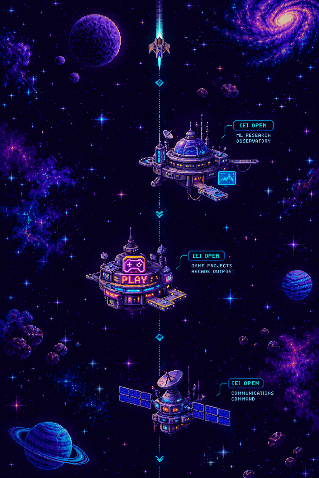 Deep Space Journey Map with Research Stations